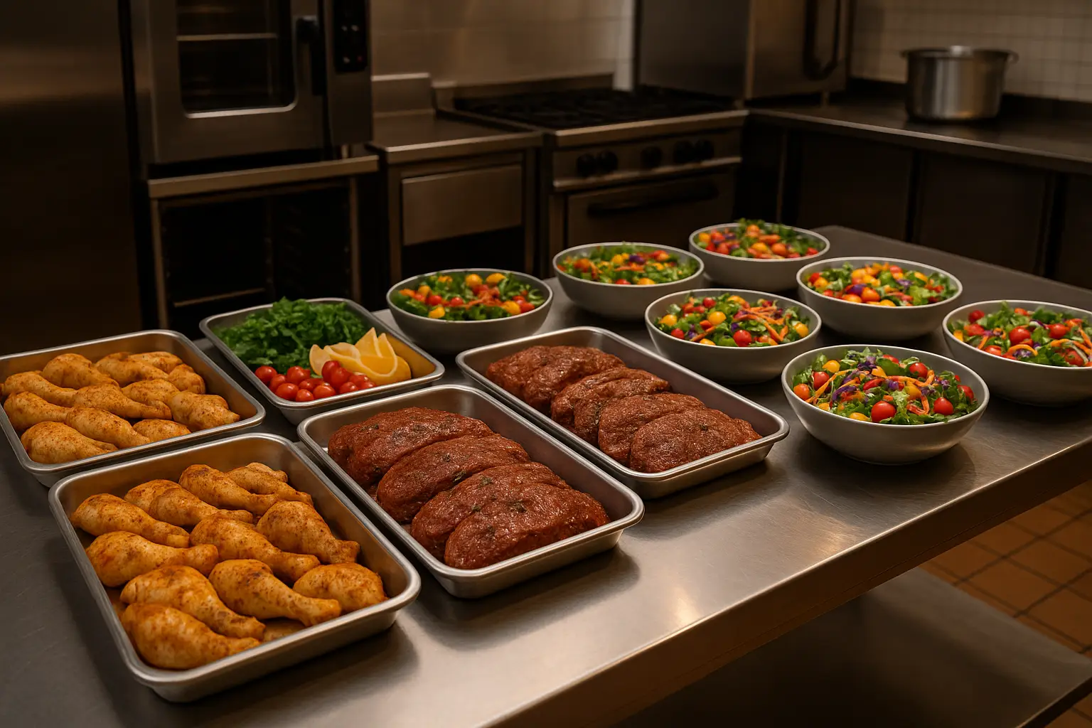 הכנת מנות בשריות כשרות למהדרין במטבח קייטרינג מקצועי לקראת אירוע בר מצווה